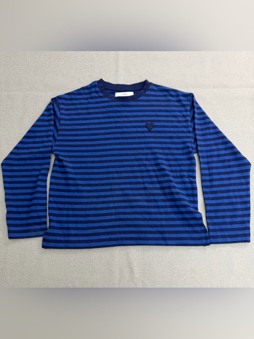 ZARA Girls Blue/Navy Striped Long Sleeve Crew Neck T-Shirt 9-10Y